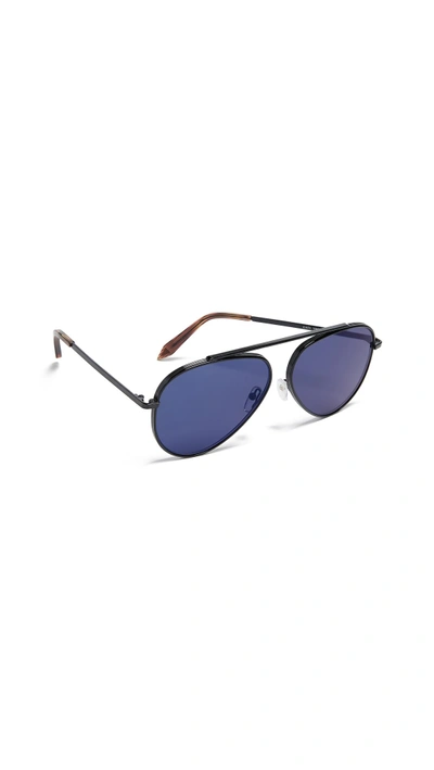 Shop Victoria Beckham Single Bridge Aviator Sunglasses In Black/blue