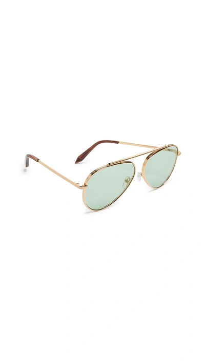 Shop Victoria Beckham Single Bridge Aviator Sunglasses In Gold/green