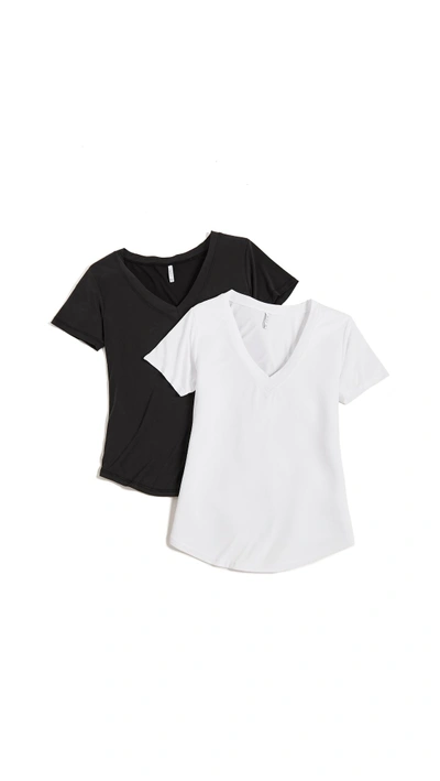 Shop Z Supply The Luxe Modal Deep V Neck 2 Pack In White & Black
