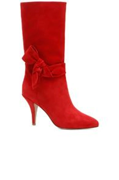 Shop Valentino Suede Side Bow Boots In Red