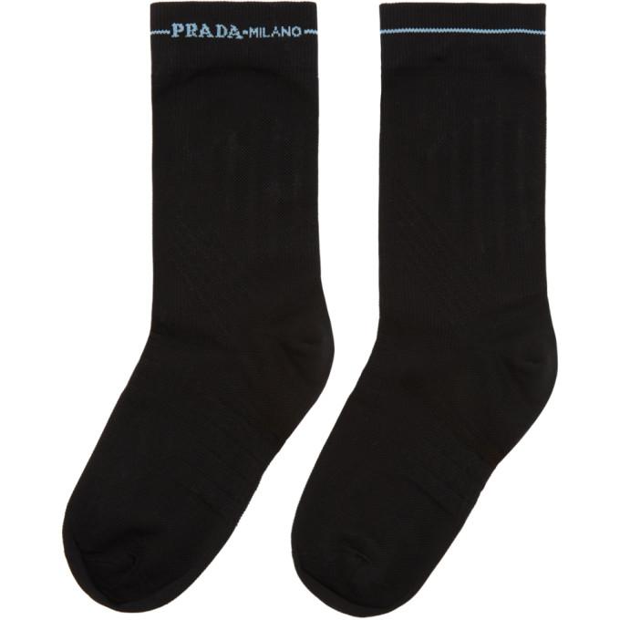Prada Black Line Band Short Socks In F0002 Black | ModeSens