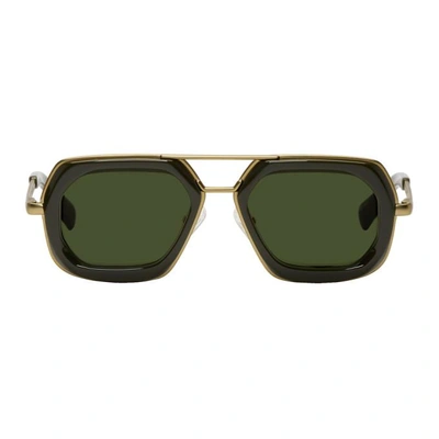 Shop Dries Van Noten Green & Gold Linda Farrow Edition 173 C4 Sunglasses In Matte Gold/