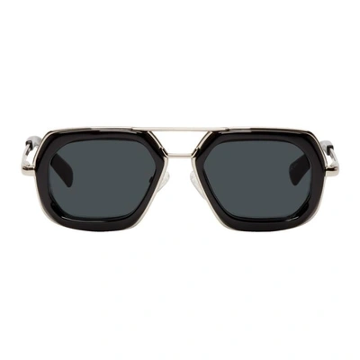 Shop Dries Van Noten Black And Silver Linda Farrow Edition 173 C1 Sunglasses In Silver/blk
