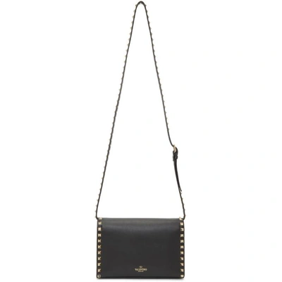 Shop Valentino Black  Garavani Medium Rockstud Flap Bag In 0no Black