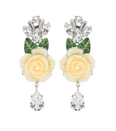 Shop Dolce & Gabbana Crystal And Resin Floral Earrings In Yellow