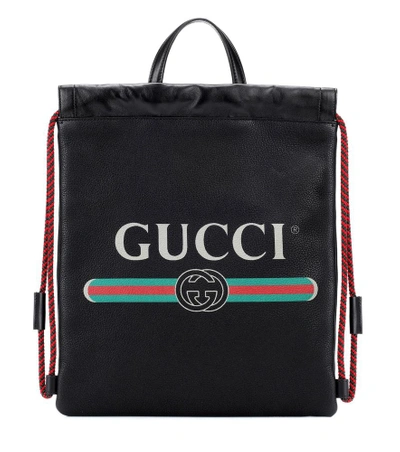 Shop Gucci Print Leather Backpack In Black