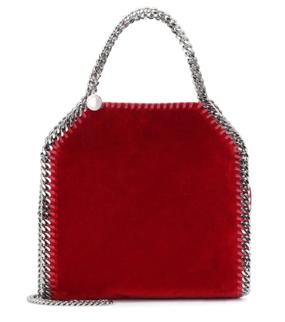 Shop Stella Mccartney Falabella Mini 3 Chain Velvet Tote In Red