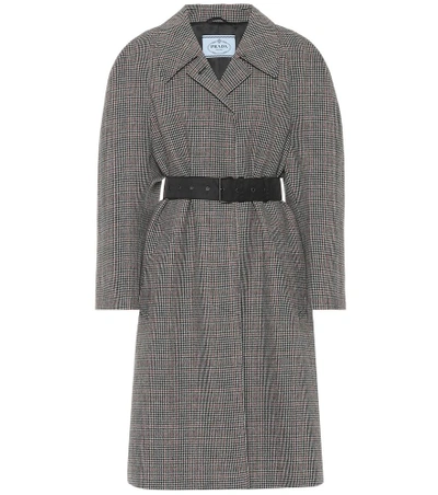 Shop Prada Belted Wool-blend Coat In Grey