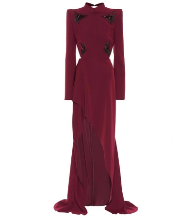 Shop Mugler Embellished Crêpe Gown In Red