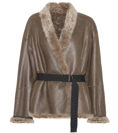 Shop Brunello Cucinelli Fur-trimmed Leather Jacket In Brown