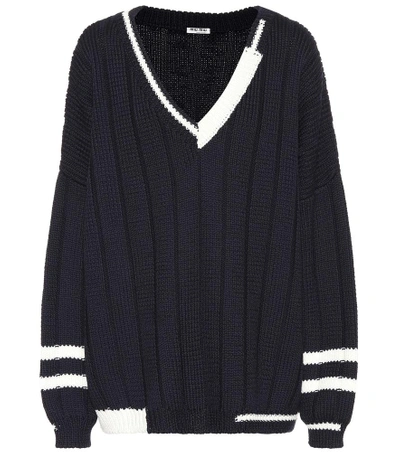 Shop Miu Miu Asymmetric Wool Sweater In Blue