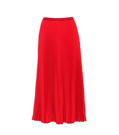 Shop Prada Pleated Twill Midi Skirt In Red