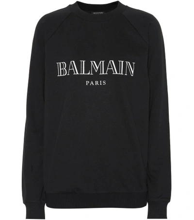Shop Balmain Printed Cotton Sweatshirt In Black