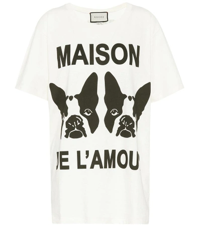 Shop Gucci Printed Cotton T-shirt In White