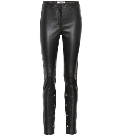 Shop Loewe Stretch Leather Pants In Black