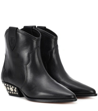Shop Isabel Marant Dawnya Studded Leather Ankle Boots In Black