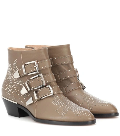 Shop Chloé Susanna Studded Leather Ankle Boots In Beige