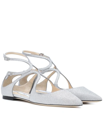 Shop Jimmy Choo Lancer Glitter Leather Ballerinas In Silver