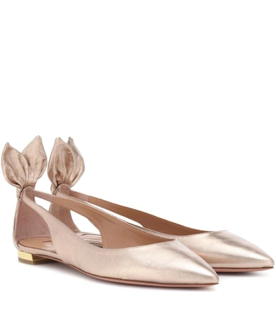 Shop Aquazzura Deneuve Metallic Leather Ballerinas