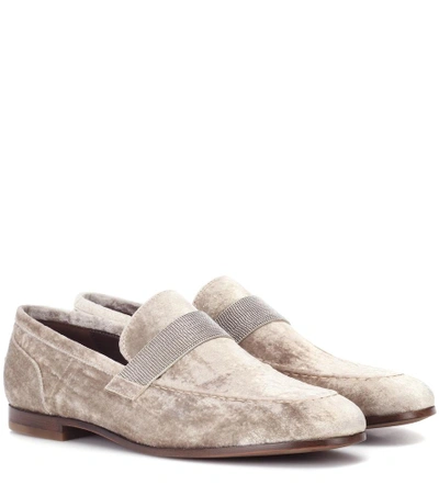 Shop Brunello Cucinelli Velvet Slippers In Beige