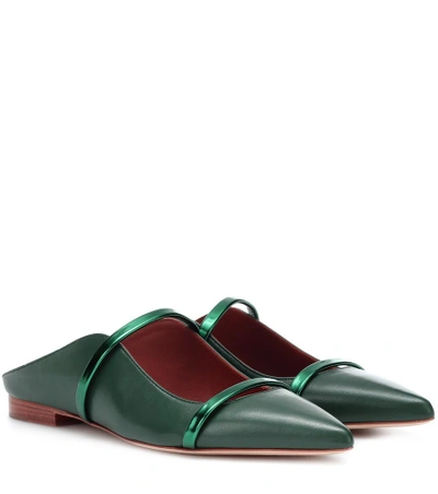 Shop Malone Souliers Maureen Leather Slippers In Green