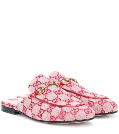 Shop Gucci Princetown Gg Canvas Slippers In Red