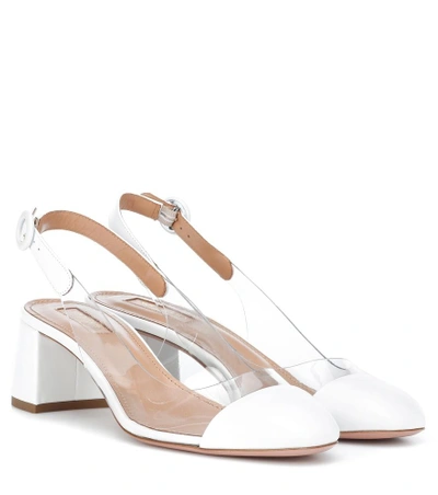 Shop Aquazzura Optic 50 Leather-trimmed Pumps In White