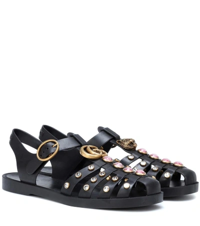 Shop Gucci Embellished Sandals In Black
