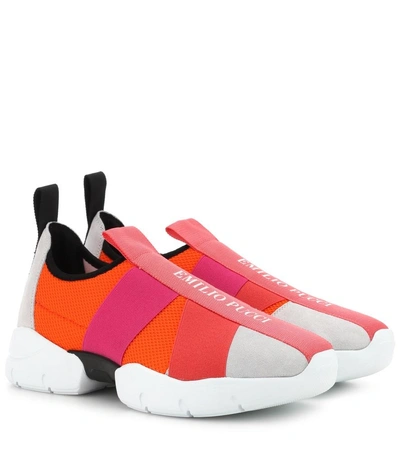 Shop Emilio Pucci Suede-trimmed Sneakers In Multicoloured
