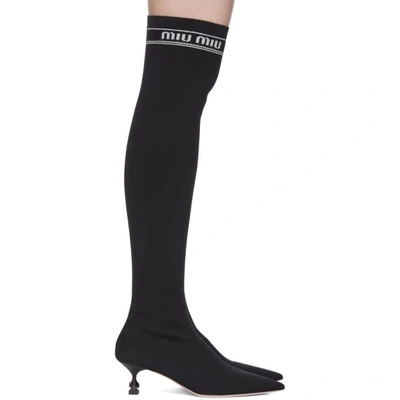 Shop Miu Miu Black Over-the-knee Sock Boots In F0i89 Black