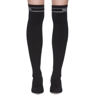 Shop Miu Miu Black Over-the-knee Sock Boots In F0i89 Black