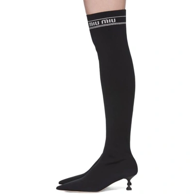 Shop Miu Miu Black Over-the-knee Sock Boots In F0i89 Black