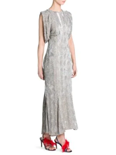 Shop Attico Sequin Gathered-sleeve Gown In Silver