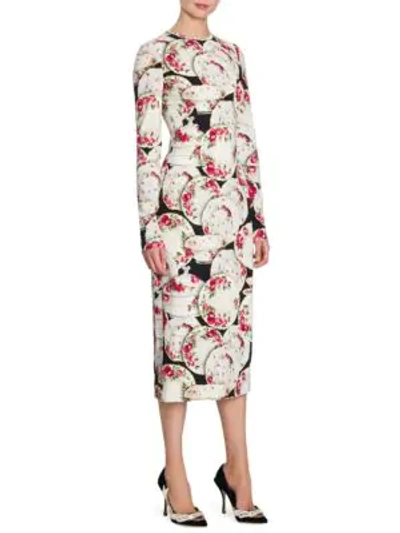 Shop Dolce & Gabbana Ruched Floral Print Midi Dress In Black Multi