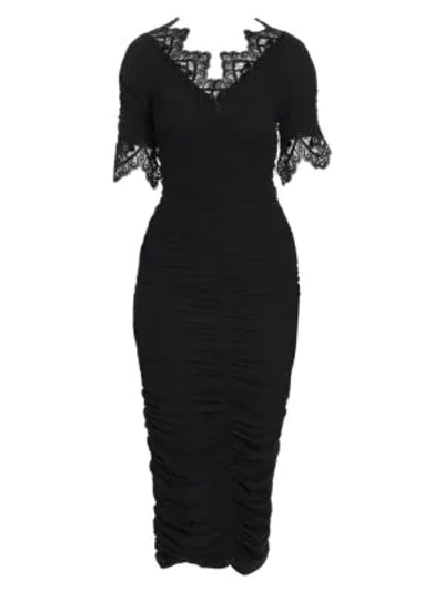 Shop Dolce & Gabbana Lace Trim Ruched Bodycon Dress In Black