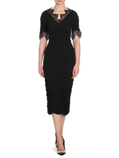 Shop Dolce & Gabbana Lace Trim Ruched Bodycon Dress In Black