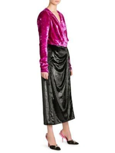 Shop Attico Velvet & Satin Midi Robe Dress In Dark Pink Black
