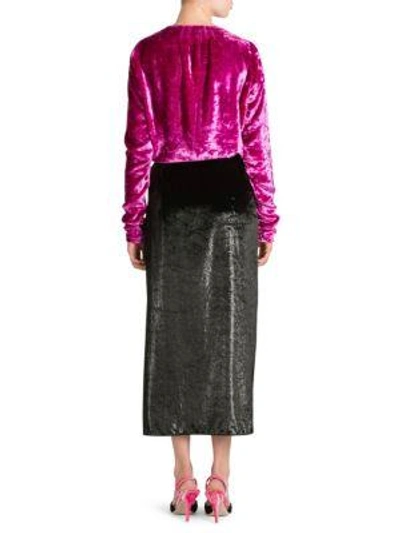 Shop Attico Velvet & Satin Midi Robe Dress In Dark Pink Black