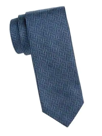 Shop Isaia Square Pattern Silk Tie In Navy