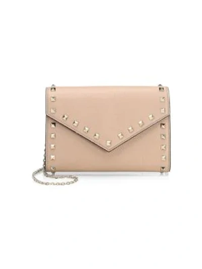 Shop Valentino Women's Rockstud Leather Wallet-on-chain In Poudre