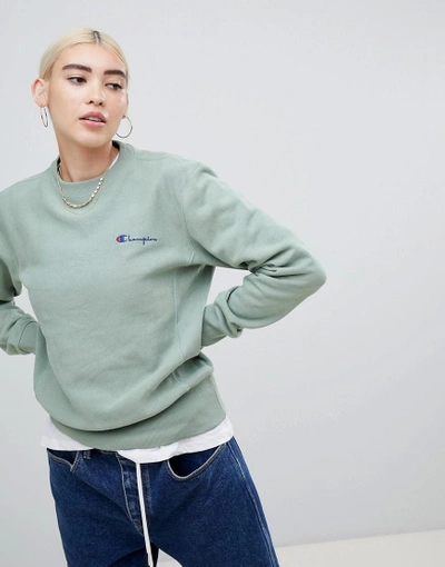 Shop Champion Relaxed Sweatshirt With Small Script Logo - Green