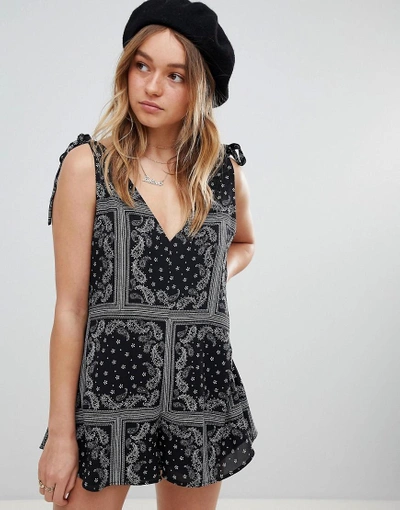 Shop Honey Punch Swing Romper In Bandana Print - Black