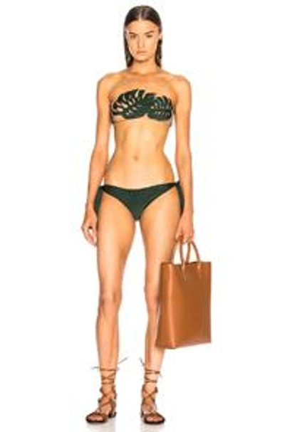 Shop Adriana Degreas Strapless Swimsuit With Tulle In Green,tropical