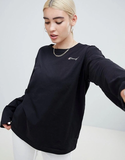 Shop Champion Long Sleeve T-shirt With Small Script Logo - Black