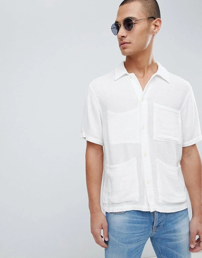 Shop Nudie Jeans Co Svante Towel Short Sleeve Organic Cotton Worker Shirt In White - White