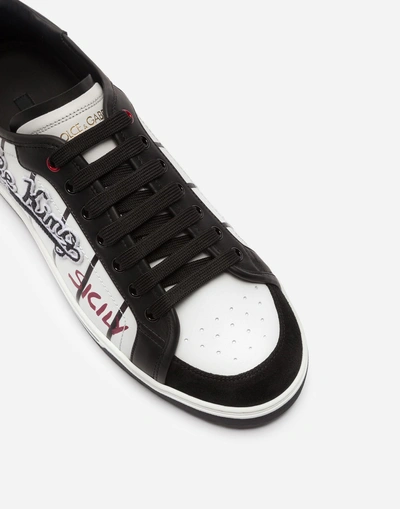 Shop Dolce & Gabbana Roma Sneakers In Printed And Embroidered Calfskin In White
