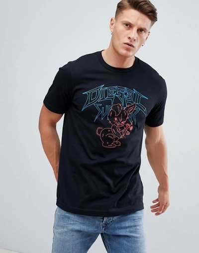 Shop Diesel T-just-w1 Naughty Rabbit T-shirt - Black