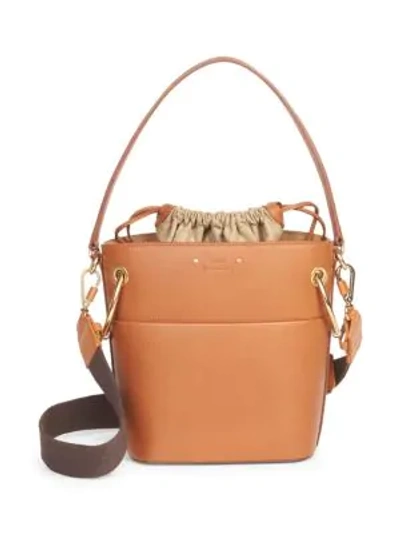 Shop Chloé Mini Drawstring Leather Bucket Bag In Caramel