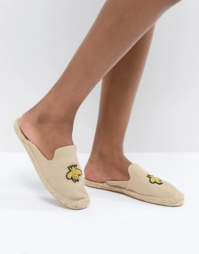 Shop Soludos Beige Espadrille Mules With Bee Embroidery - Beige