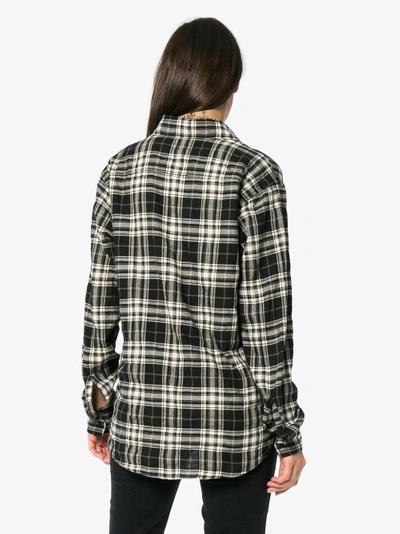 Shop Saint Laurent Plaid Button Down Cotton Blend Shirt In Black